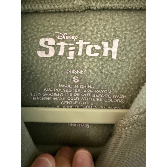 Disney Stitch Hoodie Olive Green Floral Graphic Womens Size Small S - Picture 3 of 3